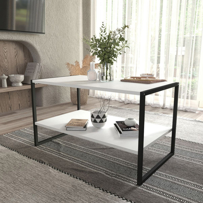 Pujan Solid Wood Coffee Table with Storage, White