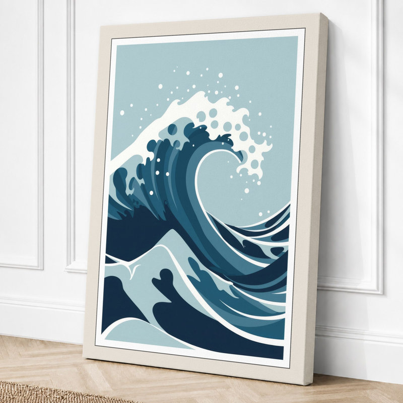 Great Wave Rising Japandi - Wrapped Canvas, 36x24 - 91.4 x 61.0 cm, Cream Border