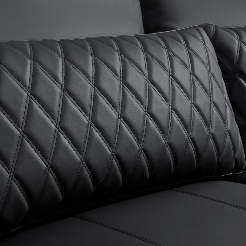 Causeuse modulaire en cuir Valencia Pisa Ultimate 79 po | 100% drapé de cuir semi-aniline italien Nappa 20000 | Conception à point de losange large | Coussins de dossier amovibles, noir