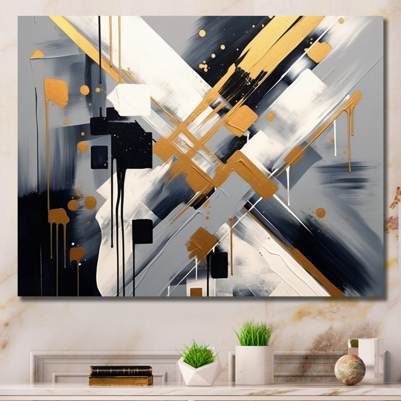 Noir et doré profondeur coin III, Toile tendue, H 16 po x l 32 po x P 1 po