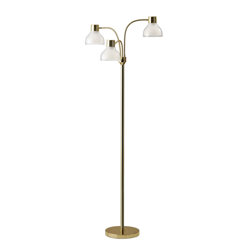 Lampe sur pied à trois lumières 69 "avec abat-jour bol Alexaundrea, Or brillant, Clair