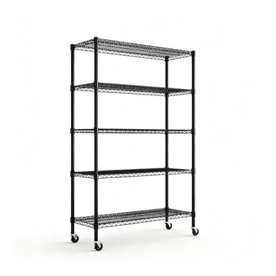 Heavy Duty 5 Tier Wire Shelving Unit Multi purpose metal storage rack 1650 lbs Capacity Iron Storage Shelves Adjustable Metal Shelf with Wheels and Leveling Feet for Garage Kitchen Warehouse