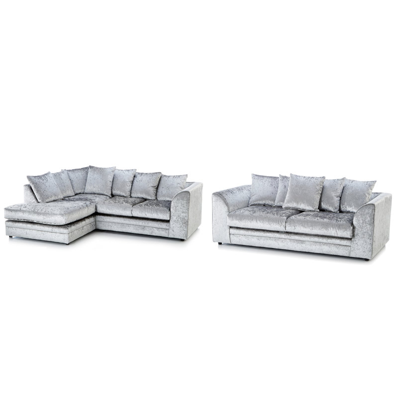 Romelia 2 - Piece Velvet Living Room Set, Left Hand Facing, Silver