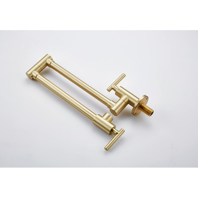 Brushed Gold Pot Filler Faucet For Wall Mount - Folding Option, 360 Spin, Robust Brass Material, Corrosion Finish, Double Handles Accurate Water Control Mounted Look, Rotatable, Brass, Coating,