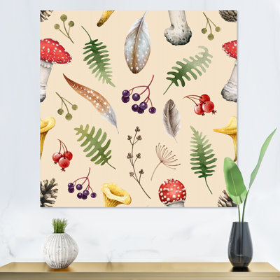 " Wild Forest Herbs And Mushroom On Beige " Painting Print
