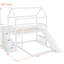 Lit simple superposé au dessus d'un lit double avec glissade, lit maison avec glissade, blanc-1982435595