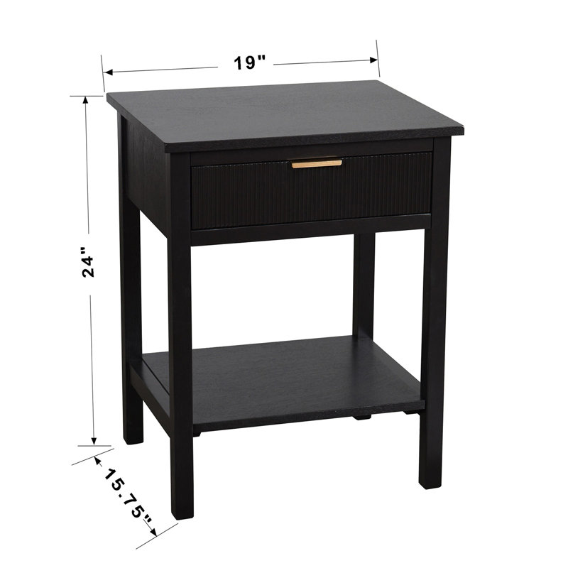 Roter End Table with Storage, Black