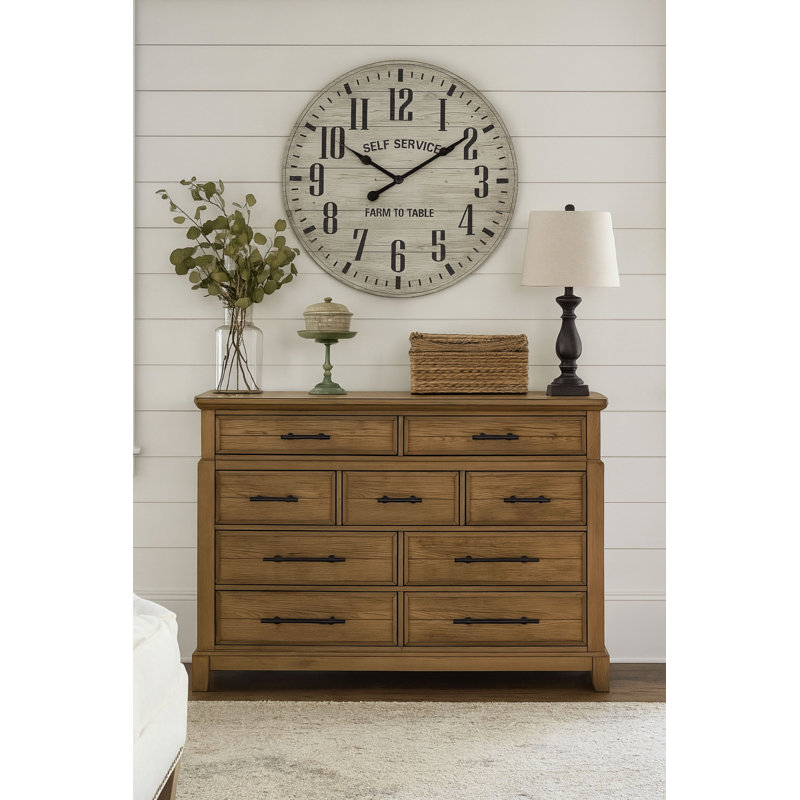 Commode 9 tiroirs avec poignées en métal, commode avec espace de rangement