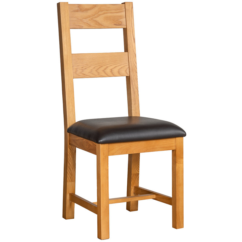 Dover 50cm H Upholstered Ladder Back Side Chair in Brown, Medium Oak