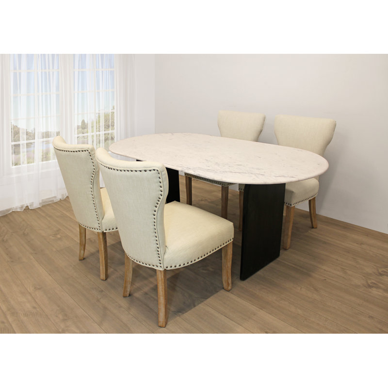 Aryhanna 4 - Person Marble Top Pedestal Dining Set, Ivory/Light Brown