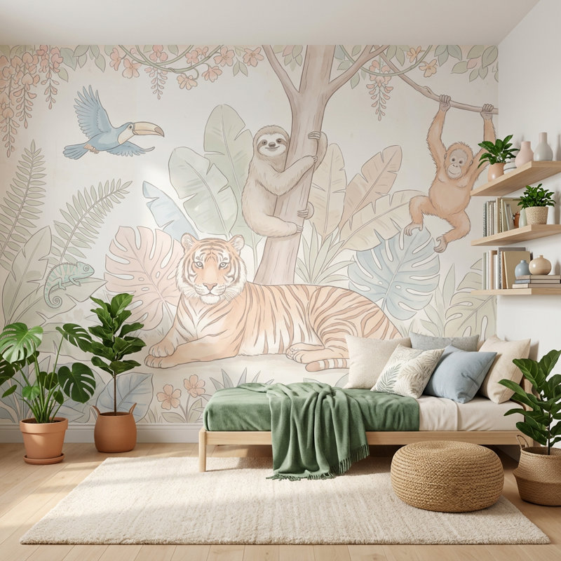 Décoration murale amovible en forme de jungle tropicale, 140 po x 108 po, Textured Non-Pasted