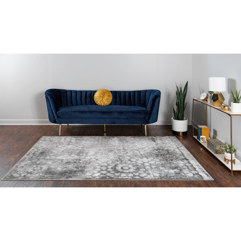 Brandt Floral Area Rug, Square 8', Dark Gray