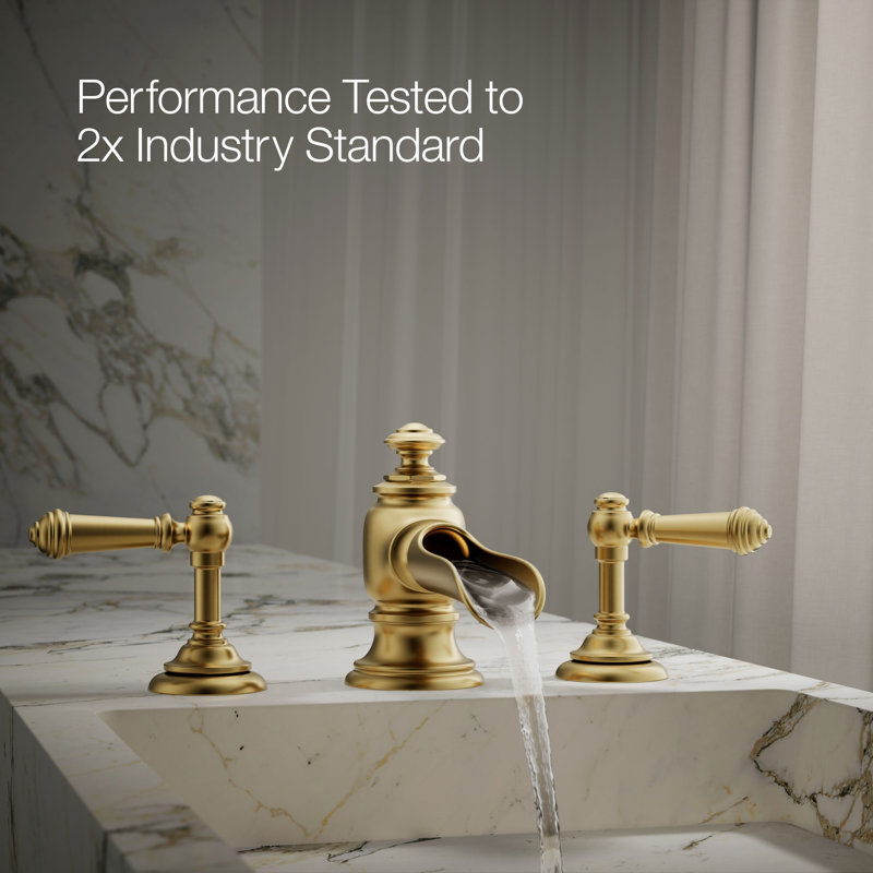 Artifacts® Flume Widespread Bathroom Faucet, Vibrant Brushed Modern Brass