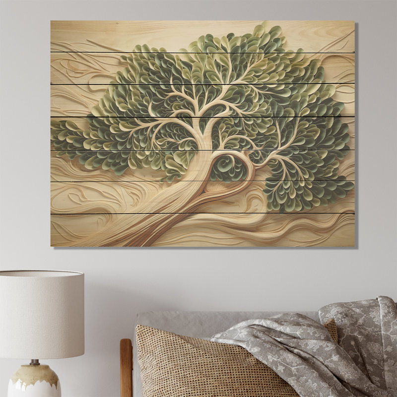 Tree American Basswood Collage II - Arbre sur bois, H 34 po x l 44 po