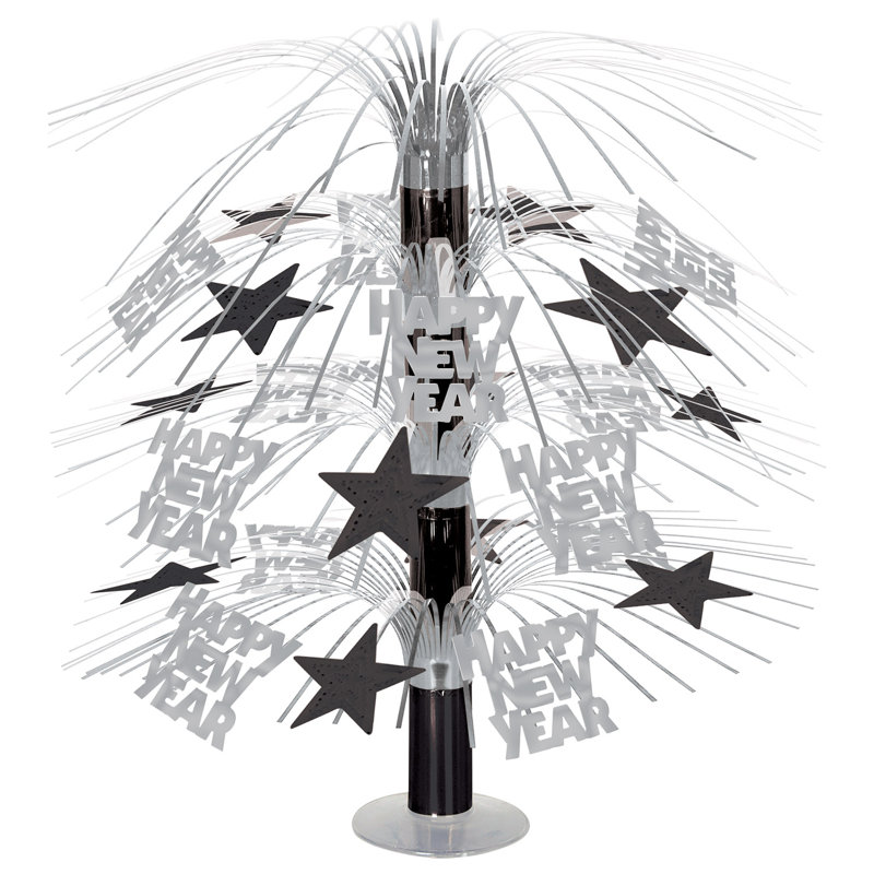 Centre de table Happy New Year, Noir / argent