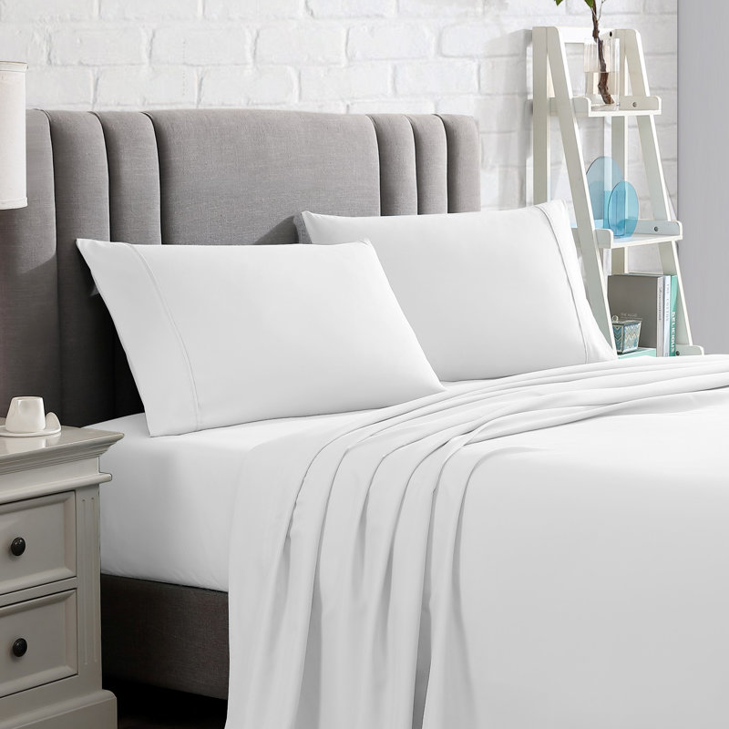  Ensemble de draps en microfibre ultra doux, Blanc, Ensemble de draps pour lit double + drap-housse + 