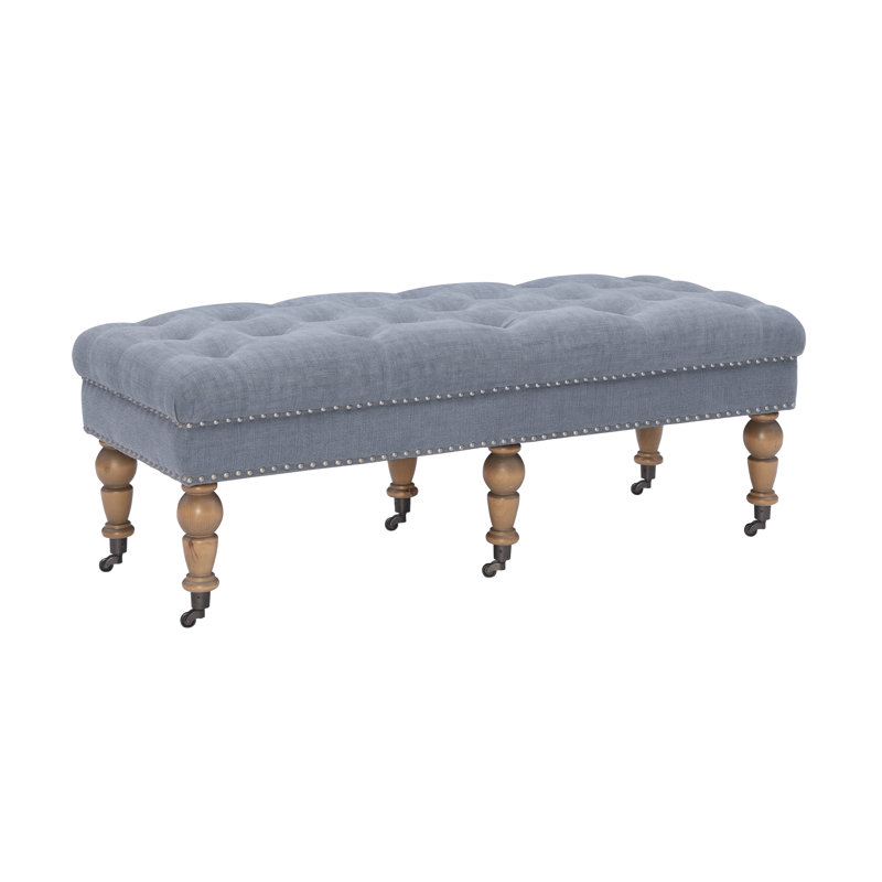 Banc rembourré sans tête avec garniture cloutée Athylene, H 17,75 po x l 50 po x P 19,63 po, Taupe