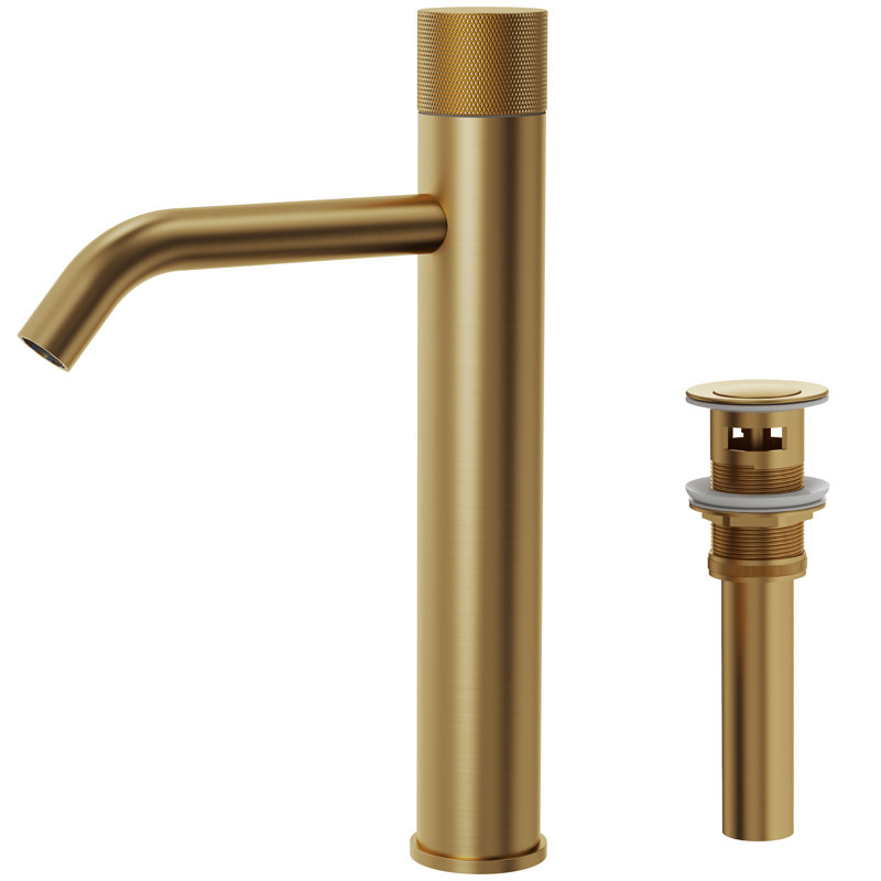 Single Hole Bathroom Vessel Faucet, Single Handle Bathroom Vessel Sink Faucet with Drain Assembly, Brushed Gold