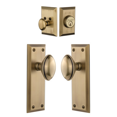 Fifth Avenue Long Plate Complete Entry Set with Single Cylinder Deadbolot and Eden Prairie Knob