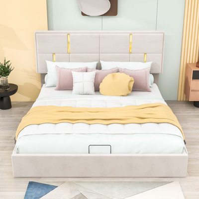 Lit plateforme tapissier avec rangement Hristofer