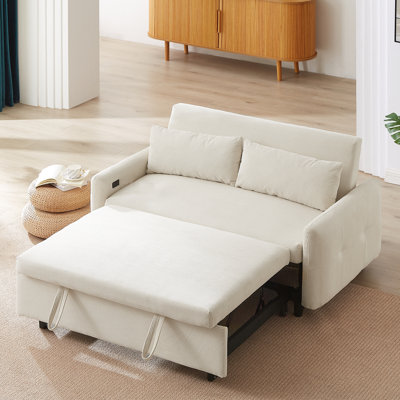 Convertible Pull-Out Sofa Bed with USB 2-Seat Loveseat Sleeper Couch Corduroy for Small Spaces by Latitude Run