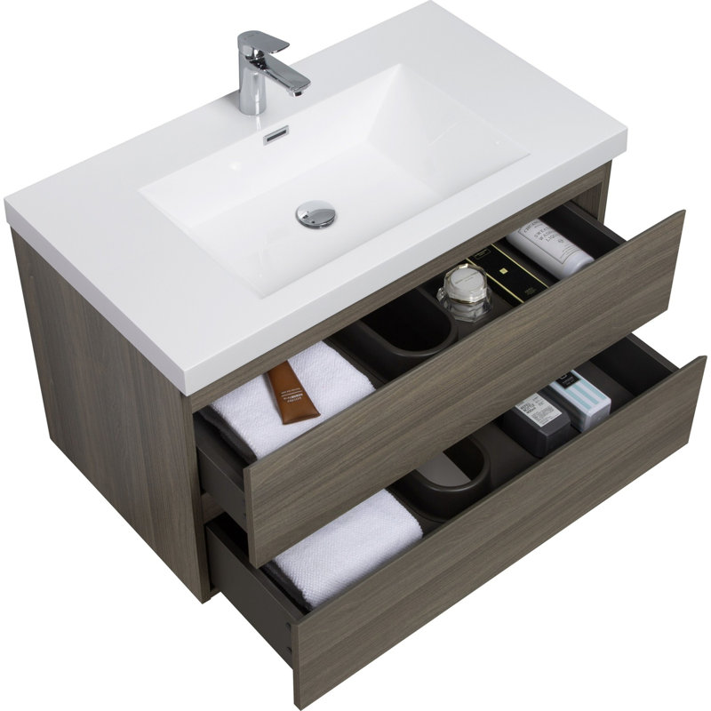 Meuble-lavabo mural moderne pour salle de bain, Gris