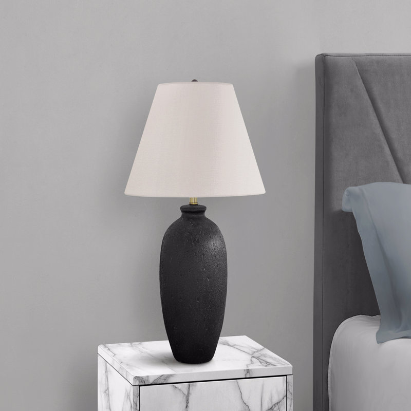 Lighting, H 24 po, lampe de table, céramique noire, abat-jour ivoire / crème