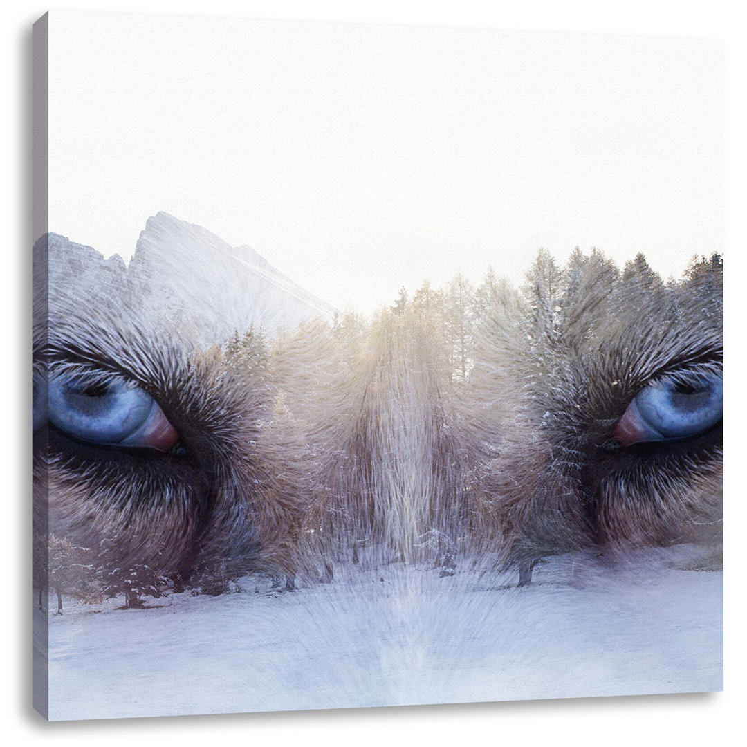 Leinwandbild Overlay-Wolf-Augen über Winterwald