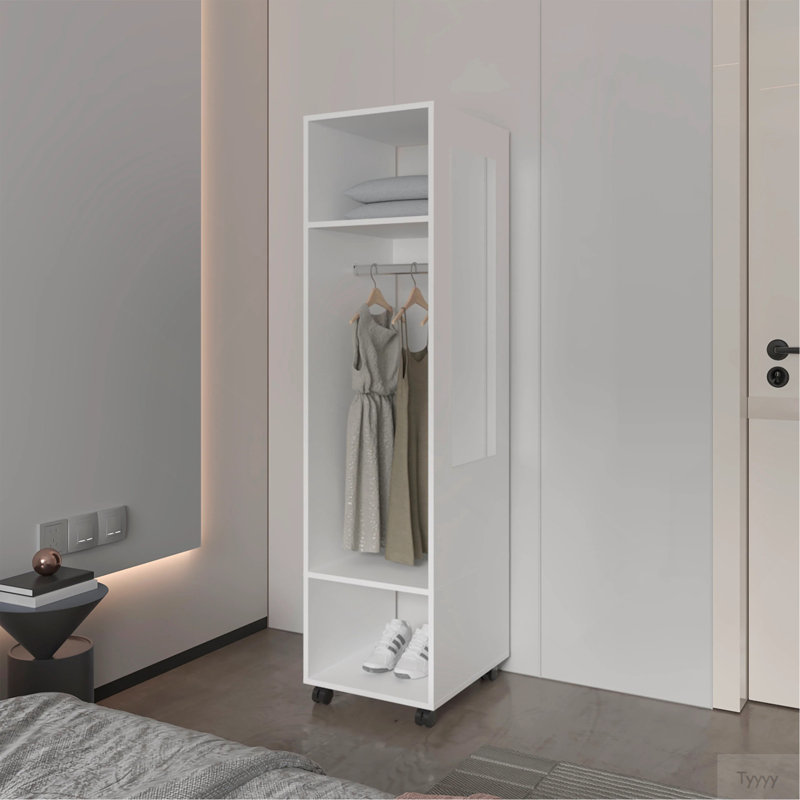 Armoire blanche à 3 tablettes avec miroir et rangement ouvert, Blanc