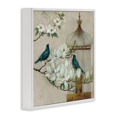 Floral Bluebird Menagerie Framed Giclee, design by Elaine Vollherbst