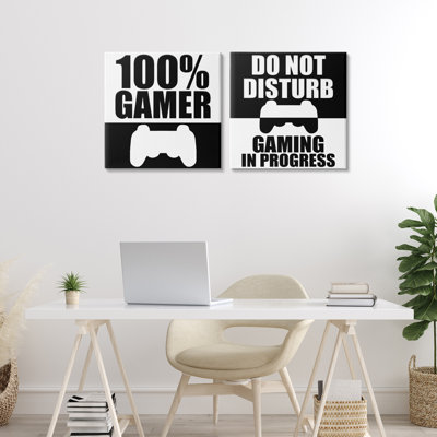 Competitive Gamer Black & White 2pc Canvas Set, design by Kim Allen