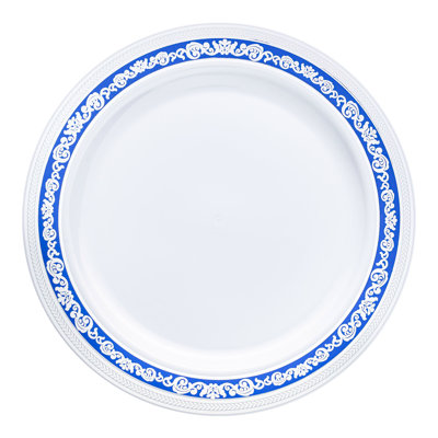 Blanc avec assiettes en plastique bleues et argentées (10,25 po)