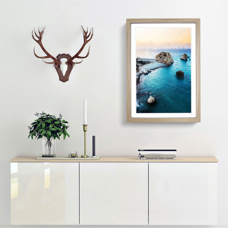 The Rock of Aphrodite Beach in Cyprus in Abstract - Framed Print, 60cm H x 40cm W x 2cm D, Oak