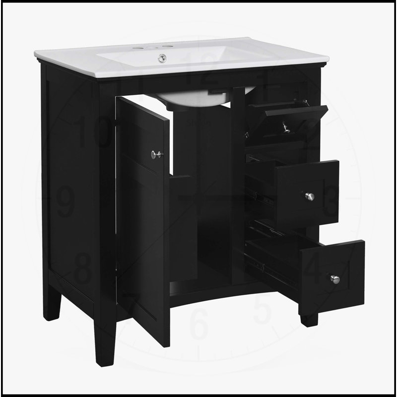 Meuble-lavabo 30 po avec lavabo en céramique, Noir