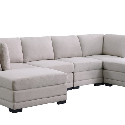 Canapé modulaire réversible en tissu de lin gris clair 121,5 po avec 2 repose-pieds