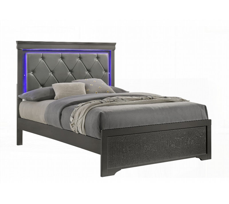 Grand lit Blaze sans sommier tapissier, fabriqué en métal durable et revêtu de gris métallique, Gris métallisé, Grand lit