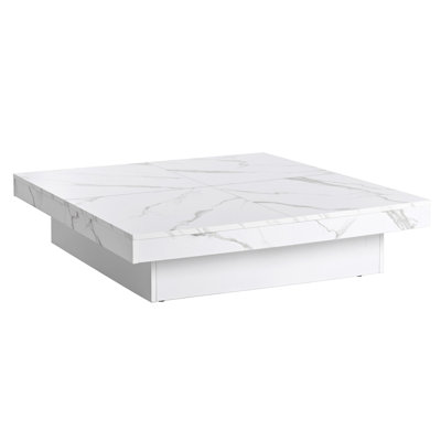 Square Marble Veneer Coffee Table Sliding Top With Storage In White 39.4''