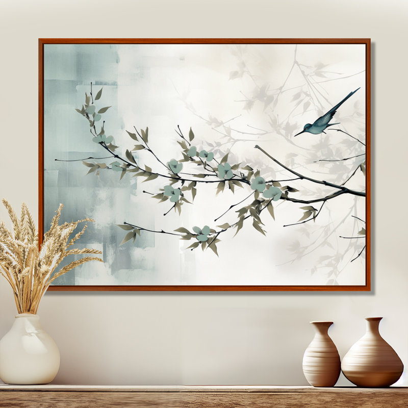 Asian Art Sumi Serenity - Art asiatique, reproduction d'art sur toile, H 34 po x l 44 po, Cadre flottant brun