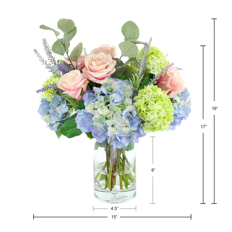 Rose and Hydrangea Arranement in Glass Vase