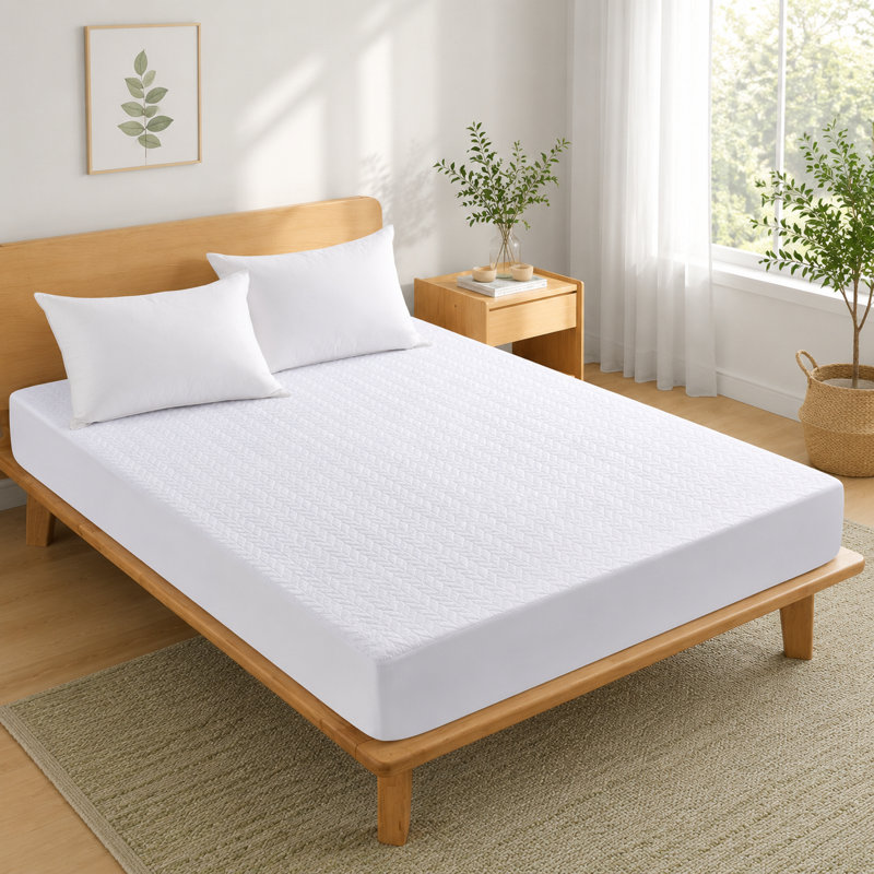Ultrasonic Quilted Waterproof Mattress Protector – Deep Pocket Fitted Mattress Pad Cover with Leaf Pattern, Soft Breathable