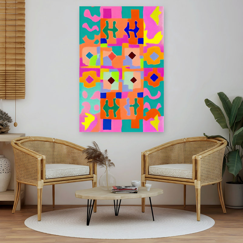 Tapisserie géométrique abstraite aux couleurs vives et audacieuses - Impression d'art mural, H 60 po x l 40 po