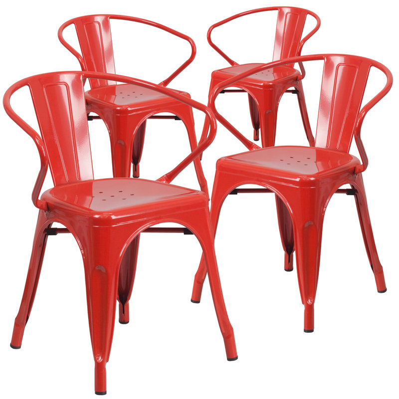 Chaise intérieure / extérieure en métal Joubert de qualité commerciale avec accoudoirs, rouge