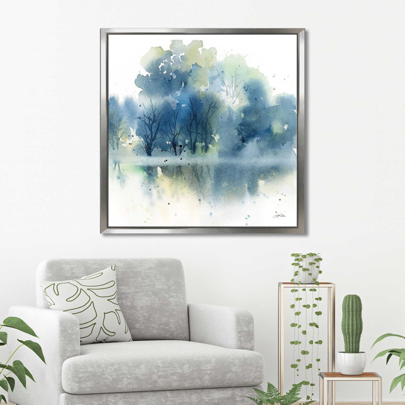 «Blue Pond Reflections (Square)» par Katrina Pete, reproduction, Cadre flottant argent, H 27,5 po x l 27,5 po x P 2 po