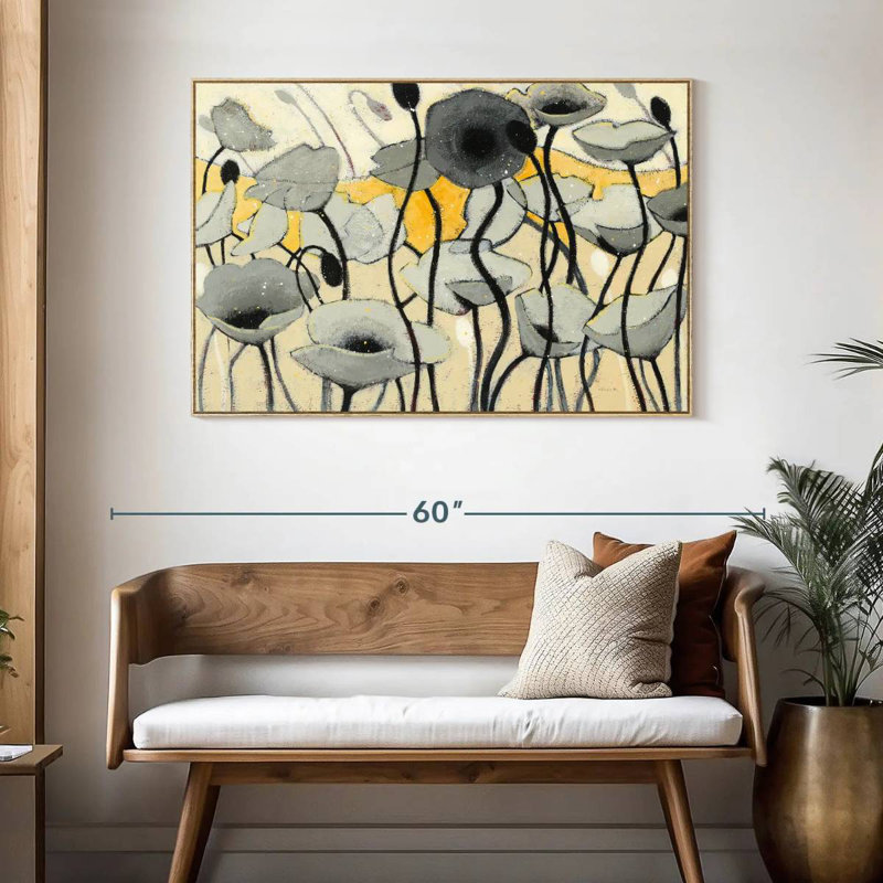 Fleur de jour de neige gris, Cadre flottant en bois naturel, 46 po x 31 po