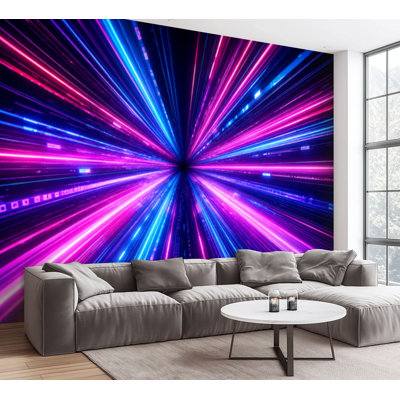 Papier peint adhésif peler et coller rendu 3D néon abstrait lumière boîte de nuit autocollant multicolore amovible papier contact mural pour salon chambre à coucher