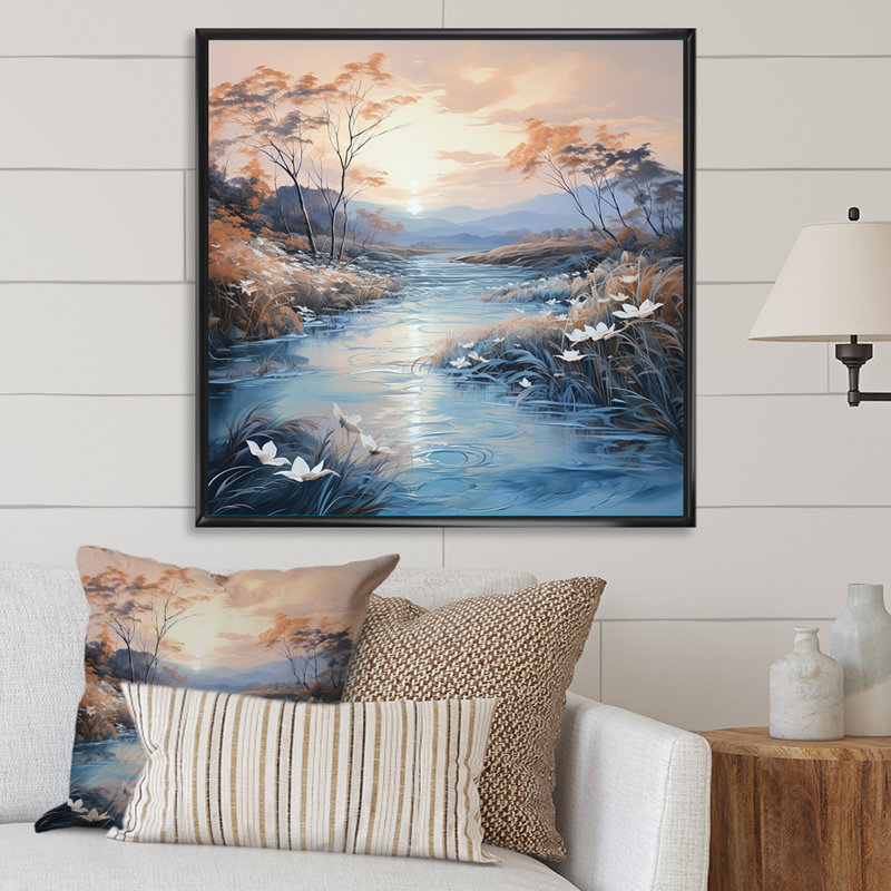 «Lakes Rivers Charm», impression d'art sur toile, Cadre flottant noir, H 24 po x l 24 po x P 1 po