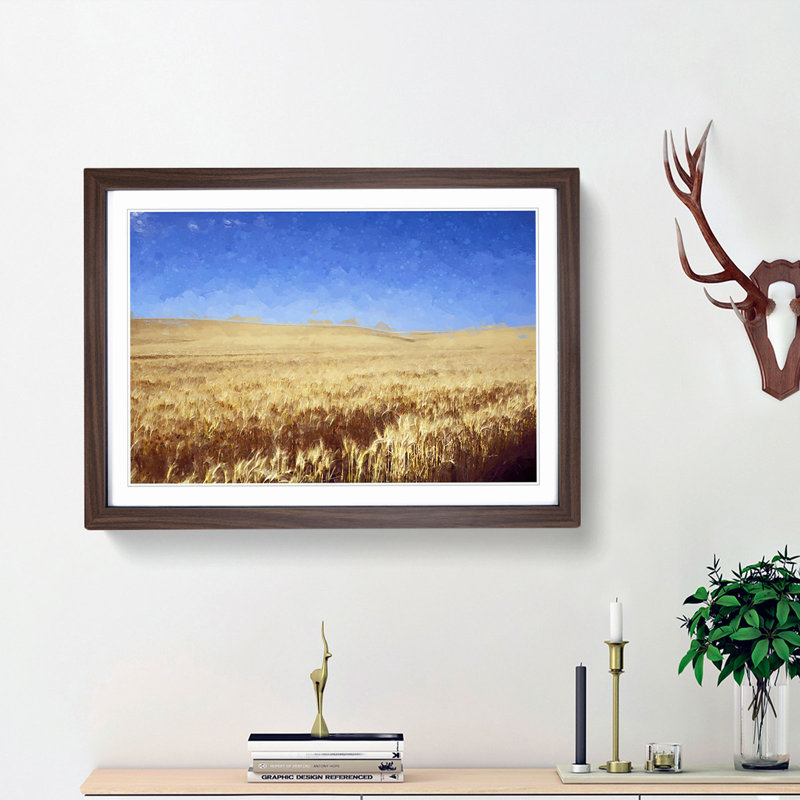Field of Wheat in Kansas - Picture Frame Graphic Art Print, 50cm H x 76cm W x 2cm D, Walnut