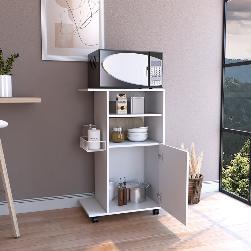 Versatile Kitchen Cart with Storage Cabinet and Mobile Wheels for Efficient Organization, White