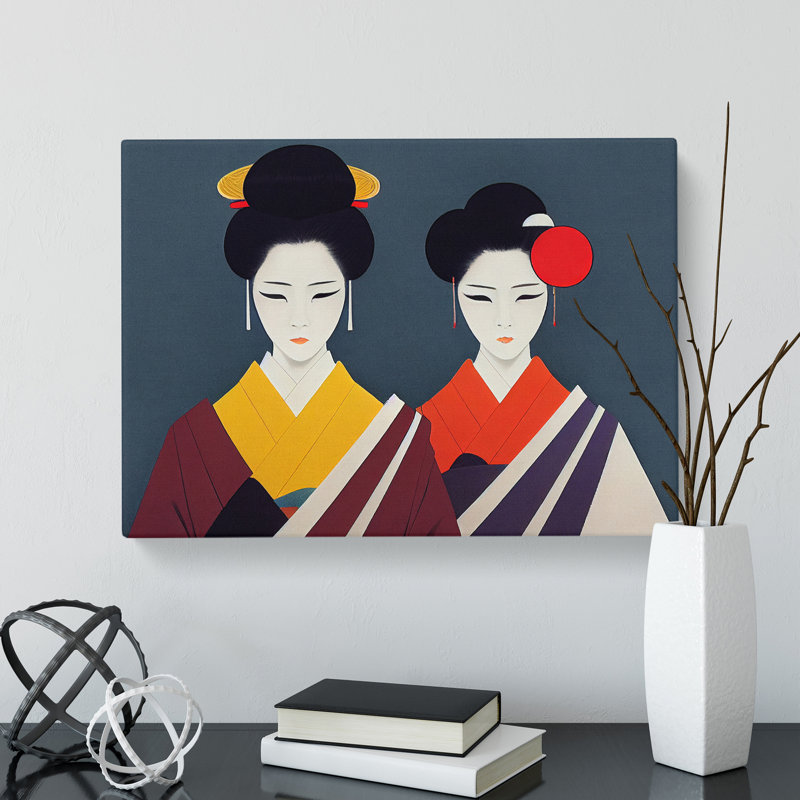 The Two Geisha - Wrapped Canvas Print, 35cm H x 50cm W x 3cm D