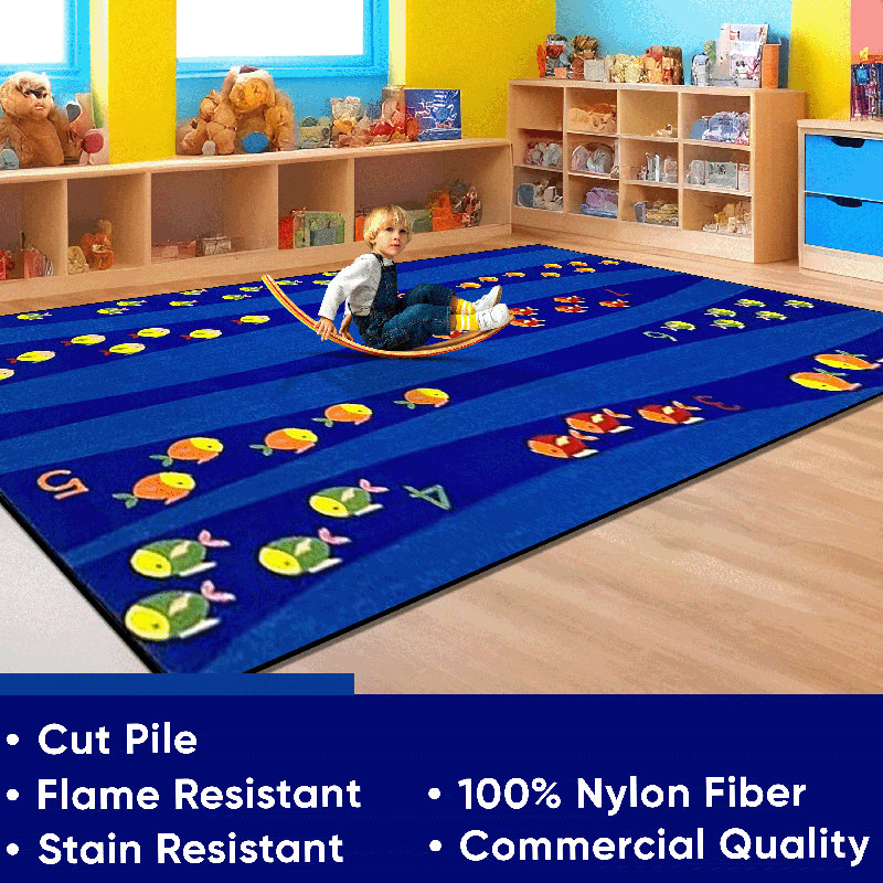 Tapis décoratif rectangulaire KidCarpet.com « Banc de poissons », 183 x 259 cm, Rectangle 6 pi x 8 pi 6 po